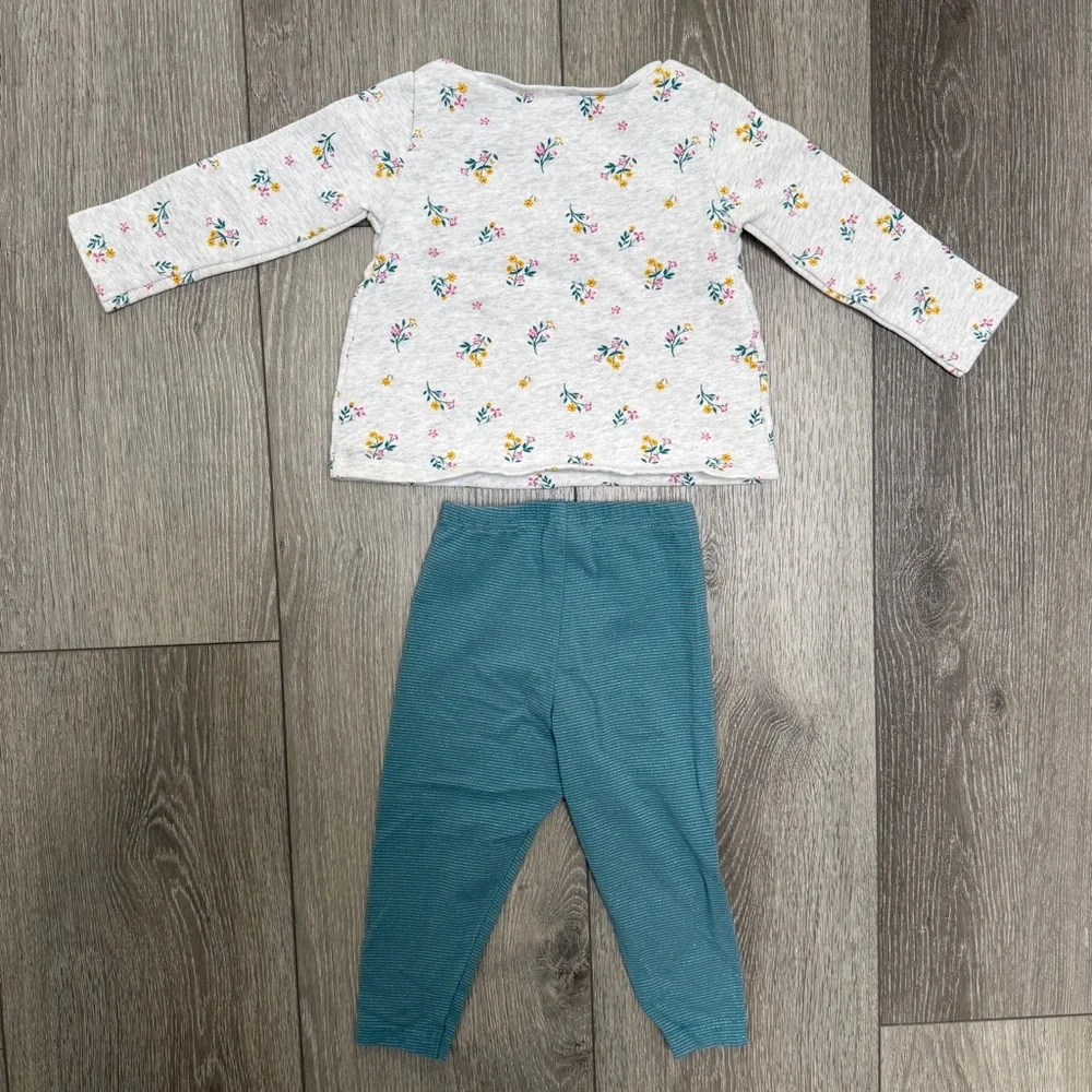 CARTERS 2PC FLEECE LONG SLEEVE SHIRT AND LEGGINGS OUTFIT FLORAL 24MO